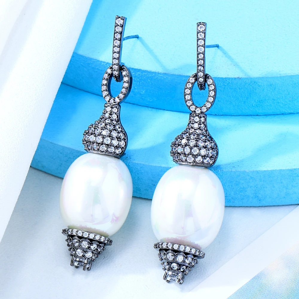 

Jimbora New DIY Shiny CZ Pearl Earrings For Women Bridal Wedding Girl Daily Surper Jewelry High Quality Fashion Hot Romantic