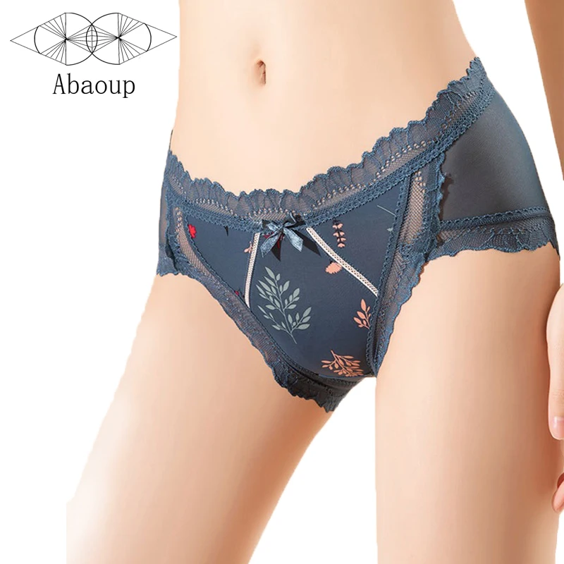 

Abaoup 4PCS Low-waist Women Sexy Lace Underwear Transparent Underpants Flowers Panties Bow Comfortable Ladies Green Pink Briefs