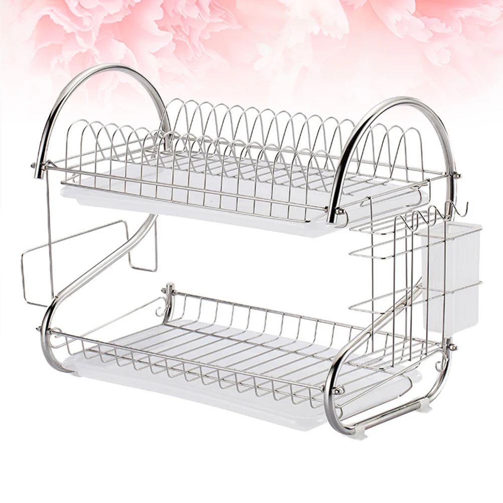 

Stainless Steel Dish Drain Rack Double Layer Storage Stand Practical Kitchen Storage Shelf for Home (Silver) Drainer