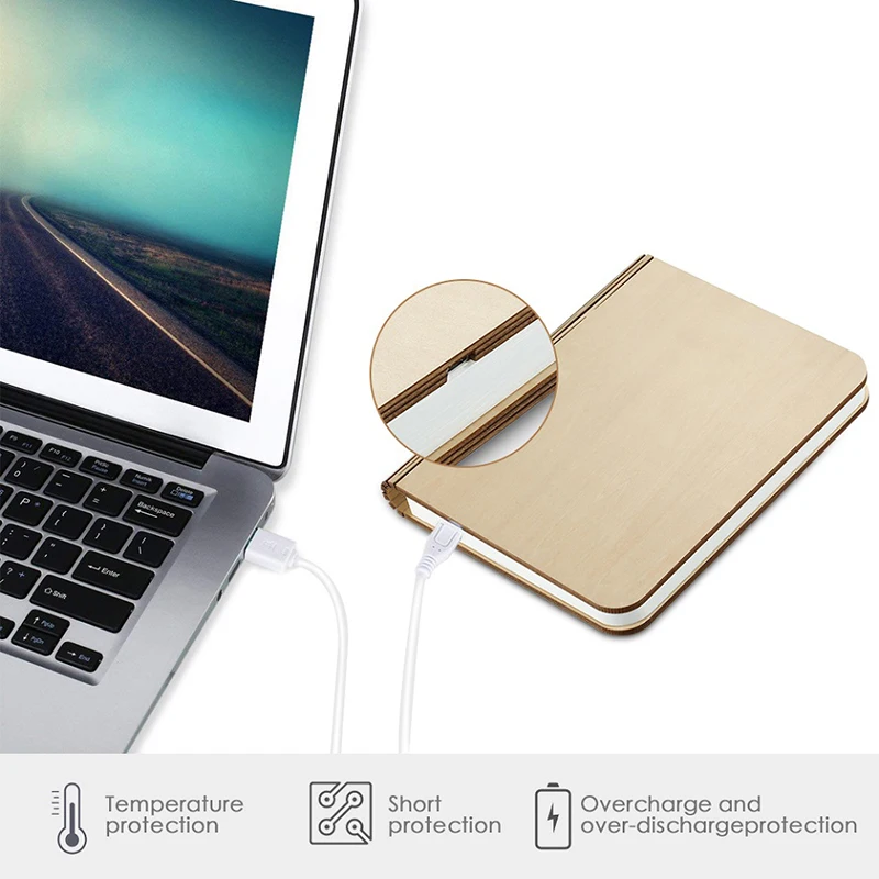 Деревянная книжная лампа Портативная USB-перезаряжаемая светодиодная магнитная лампа с 5-ю цветами, регулируемой яркостью и складная ночная светильник для дома.