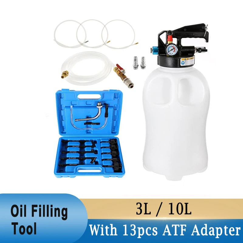 3/10L Pneumatic Transmission Oil Filling Tool Manual Brake Fluid Filler Hydraulic Clutch Oil Pump Bleeder with 13Pcs ATF Adapter