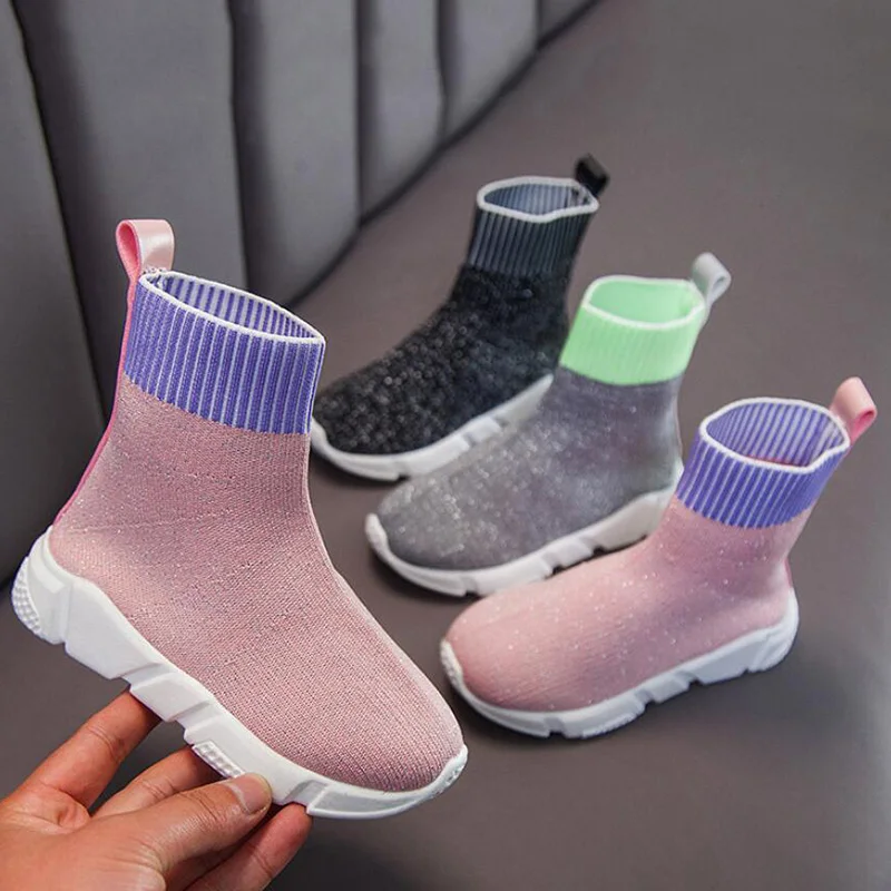 

Girls Breathable Socks Boots 2022 Spring And Autumn Children's Baby Fashion Fly Weaving Soft Bottom Casual Knitted Model Boots