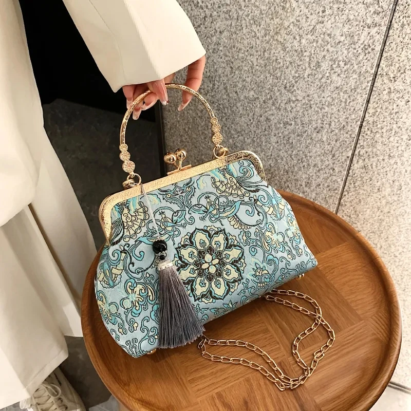 

NEWEST Palace Flowers Vintage Chic Lay Bag Women's Handbags Fringe Tassel Chain Women Shoulder Crossobody Bag