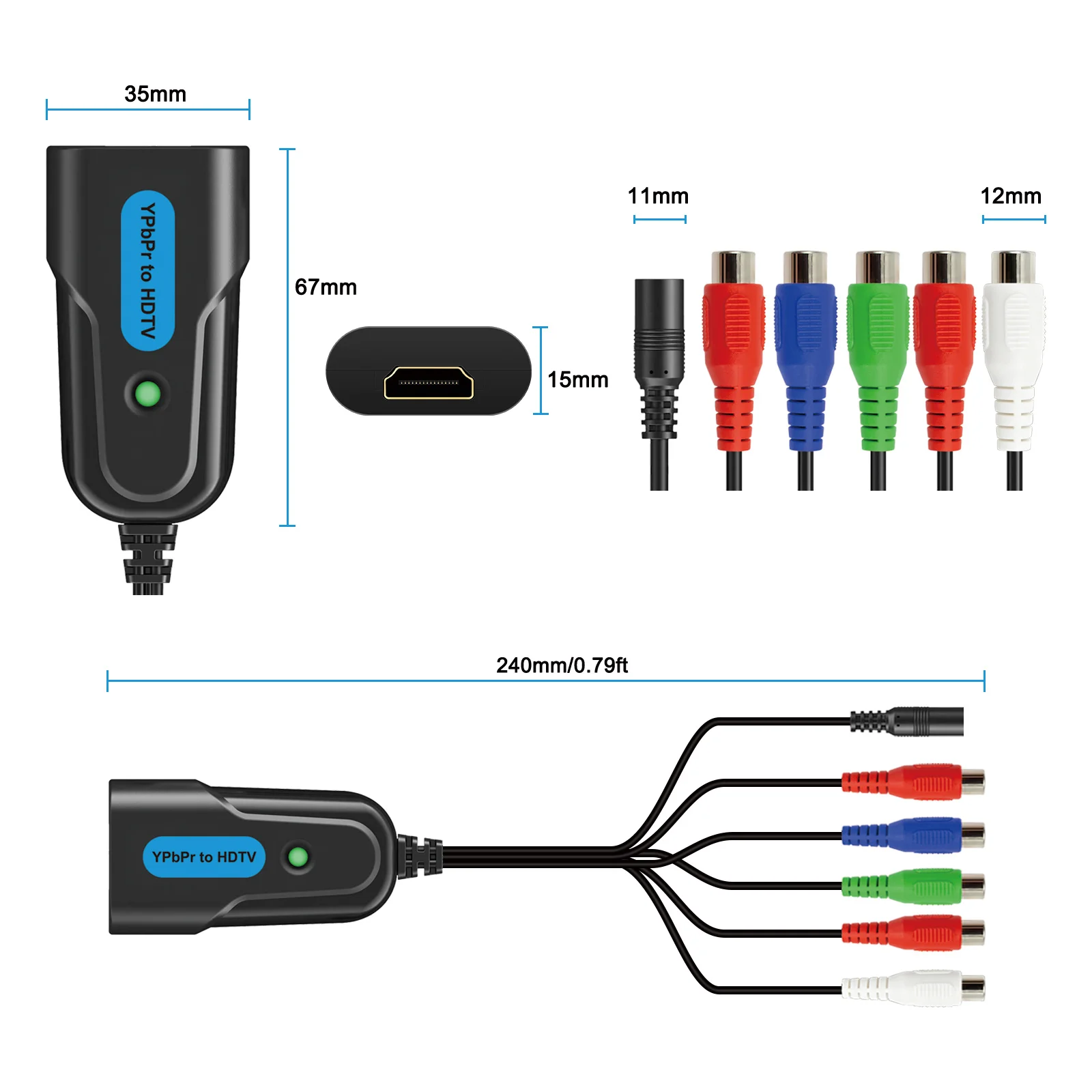 Фото Конвертер 1080P YPbPr Component в HDMI с аудиовходом RCA для DVD, PS2, XBOX, VCR, VHS, ретро-игровых консолей №5