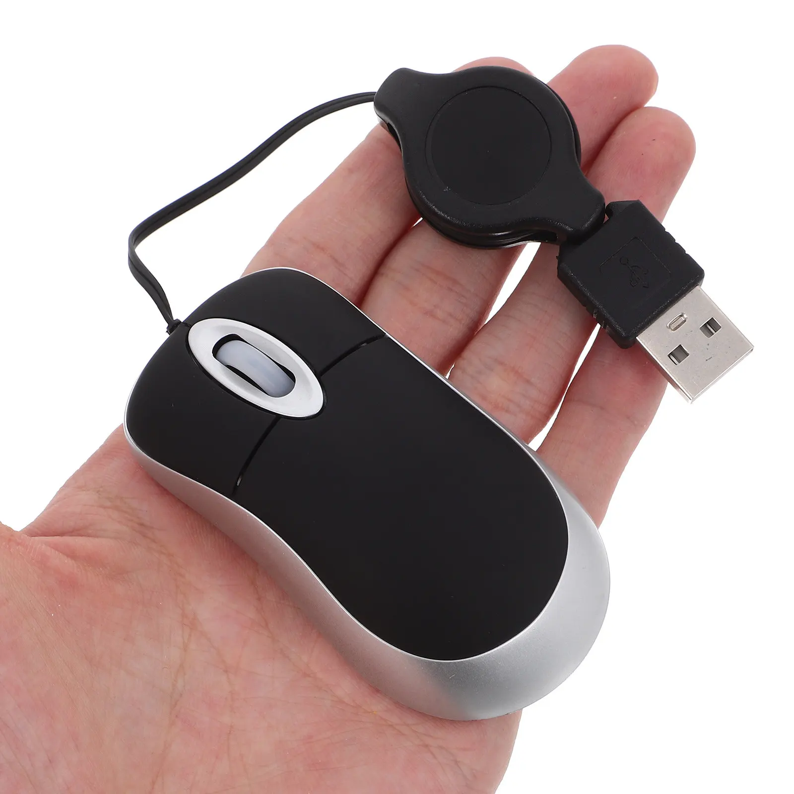 Фото Мини-USB телескопическая мышь, красная, портативная, проводная, оптическая, 1000DPI, бесшумная, для ноутбуков, настольных компьютеров, офисного использования №3