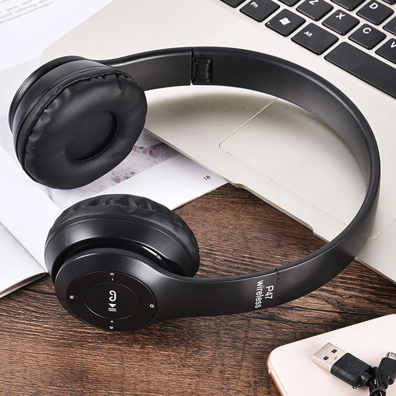 Foldable Bluetooth 5.0 Wireless Headphone: HIFI Stereo Bass Earphone with Mic, Ideal Gift for Kids and Girls, Compatible with iPhone, TV, and Gaming, Includes USB Adaptor 5