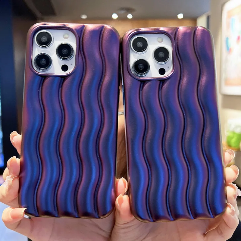

Luxury 3D Glitter Water Ripple Electroplating Phone Case For iPhone 13 12 11 Pro Max XS Max Plating Gold Soft Shockproof Case