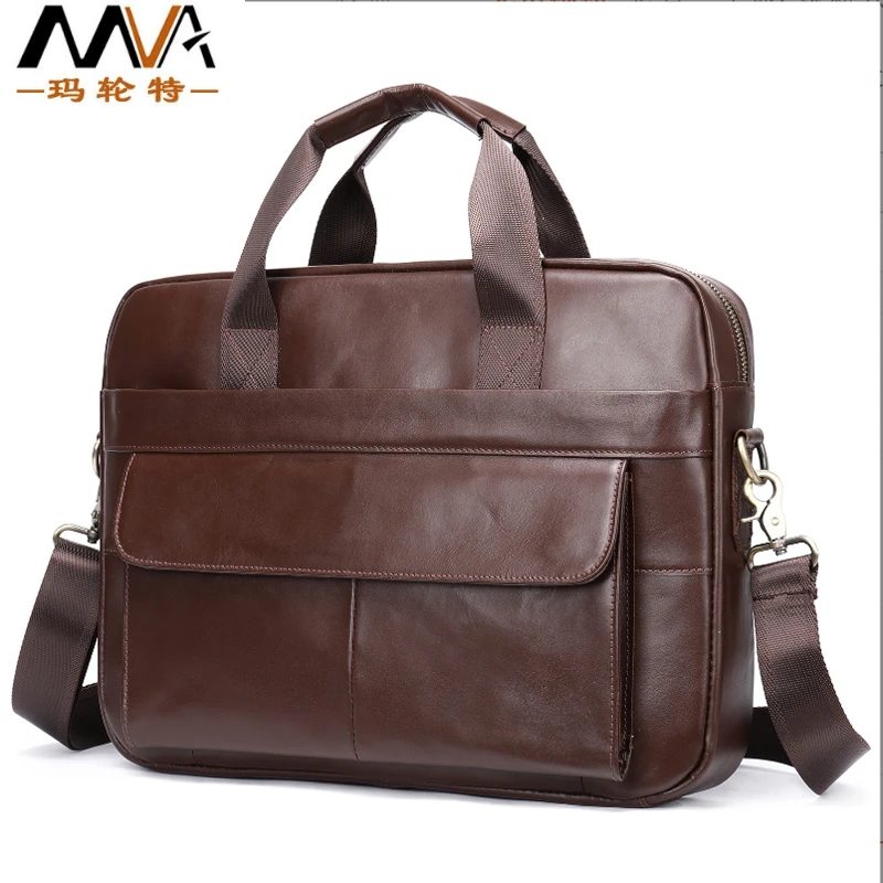 Business men leather Laptop bag 14 of briefcase bag  Shoulder crossbody cow leather bag Horizontal square large capacity handbag