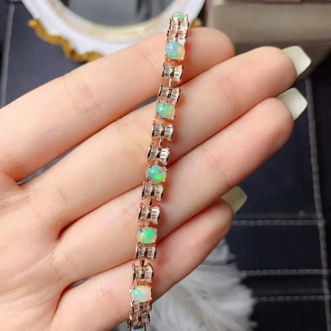 Женский браслет из серебра 925 пробы с натуральным опалом, 4 Х6 мм ...