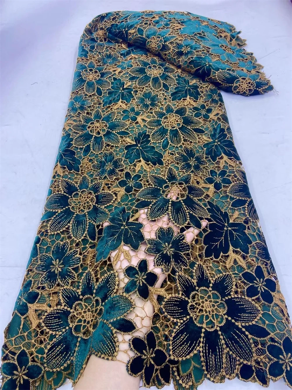 Новое поступление 2024 5 ярдов бархатная кружевная ткань Высококачественная