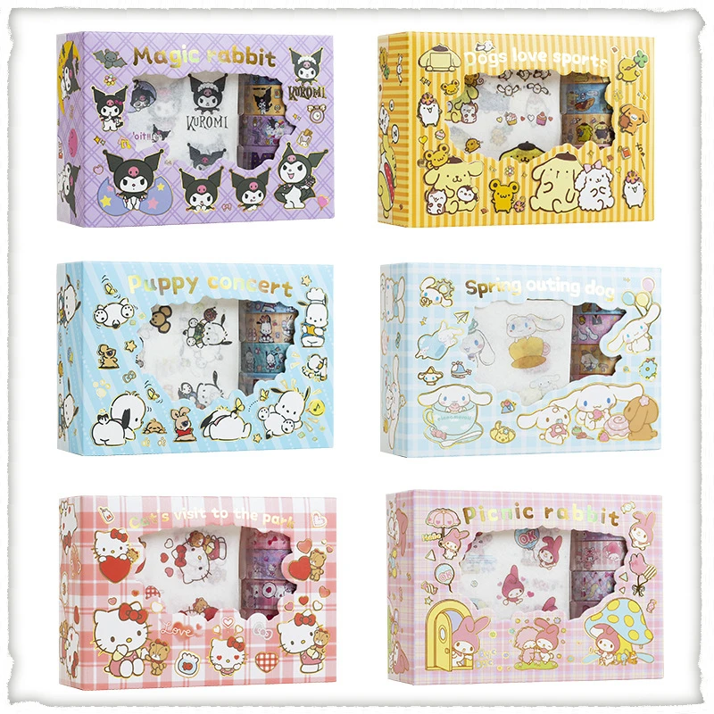 

Anime Sanrio Hello Kitty Kuromi Handbook and Paper Tape Gift Box Set Cartoon Decorative Diary Material Stationery Stickers Gift