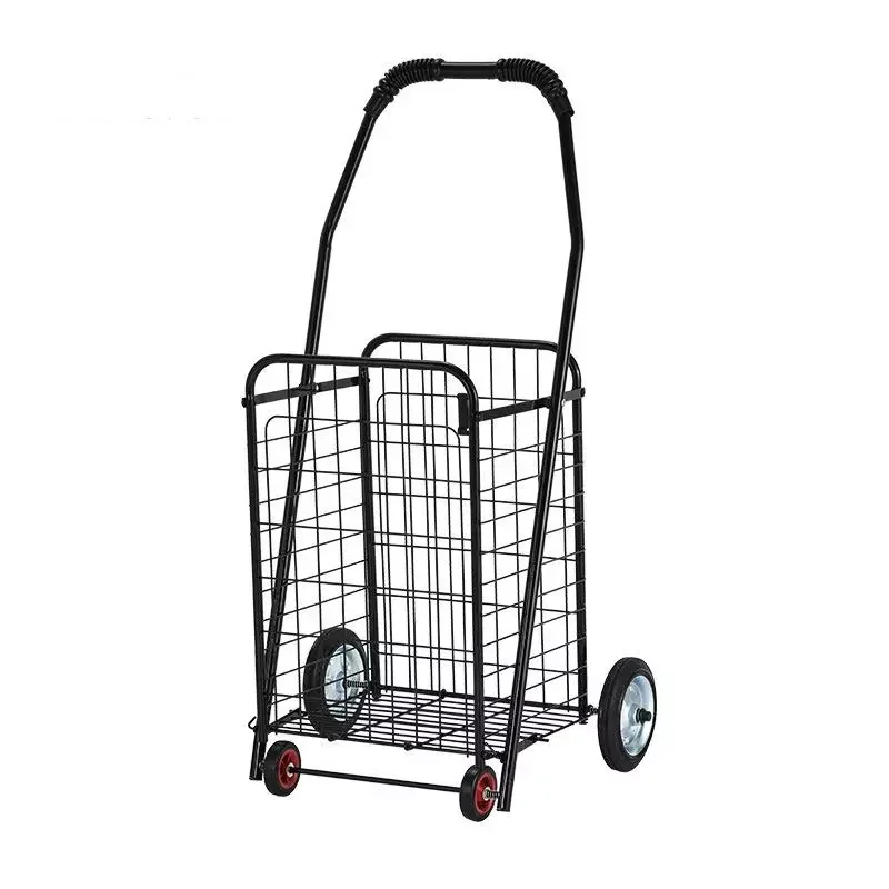 

Foldable Organizer Cart With Wheels Rolling Trolley Storage Iron Basket Home Shopping Baking Paint Metal Supermarket And Kitchen