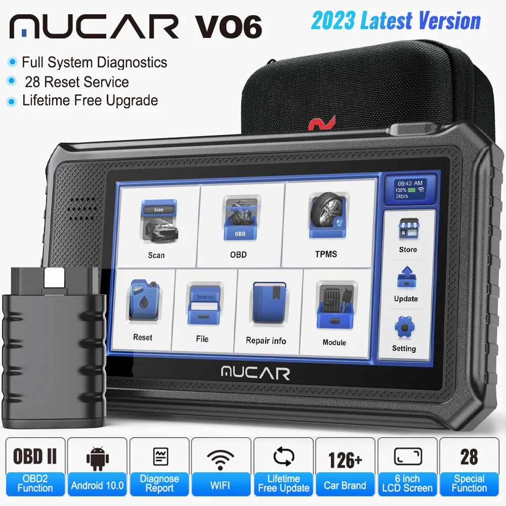 

Диагностический сканер MUCAR VO6 Obd 2, профессиональные инструменты для диагностики автомобиля, бесплатные обновления, полный комплект, 28 сбросов