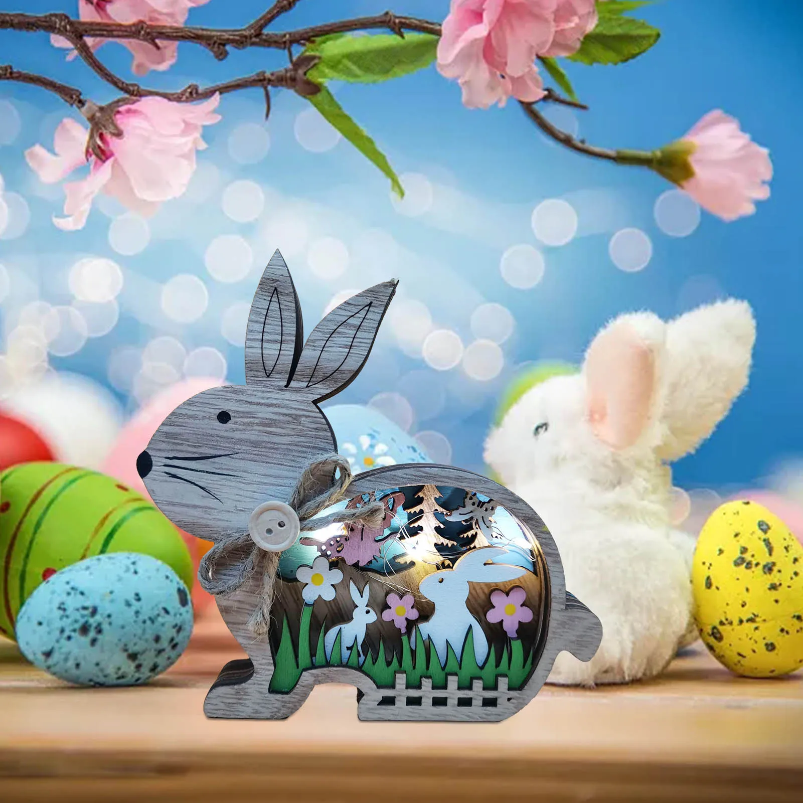 

New Easter Decoration for Home Wooden Easter Bunny LED Light Easter Craft Easter Bunny Ornament Decor Easter Egg Decor Lamp