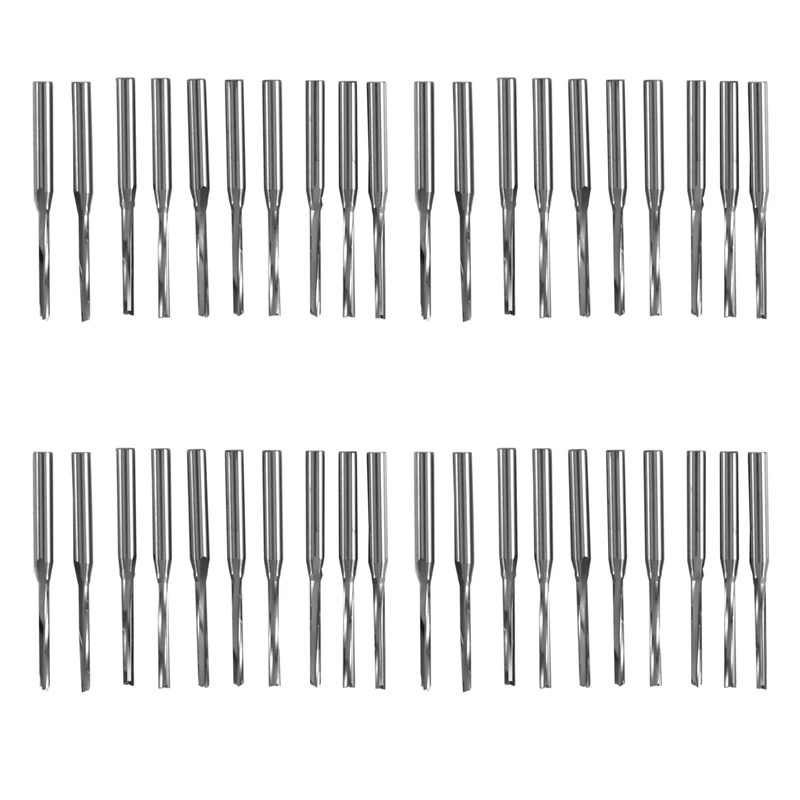 

40 Pcs Two Flutes Straight End Mills Straight Slot Bit Wood Cutter Two Double Flute Bits 3.175X2x17mm For CNC Router
