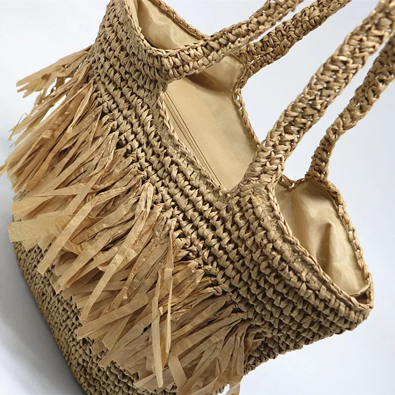 Summer Woven Beach Bag Bohimian Tassel Big Straw Bags for Women Shoulder Bag Women Designer Handbags Boho Overlarge Shopper Bags