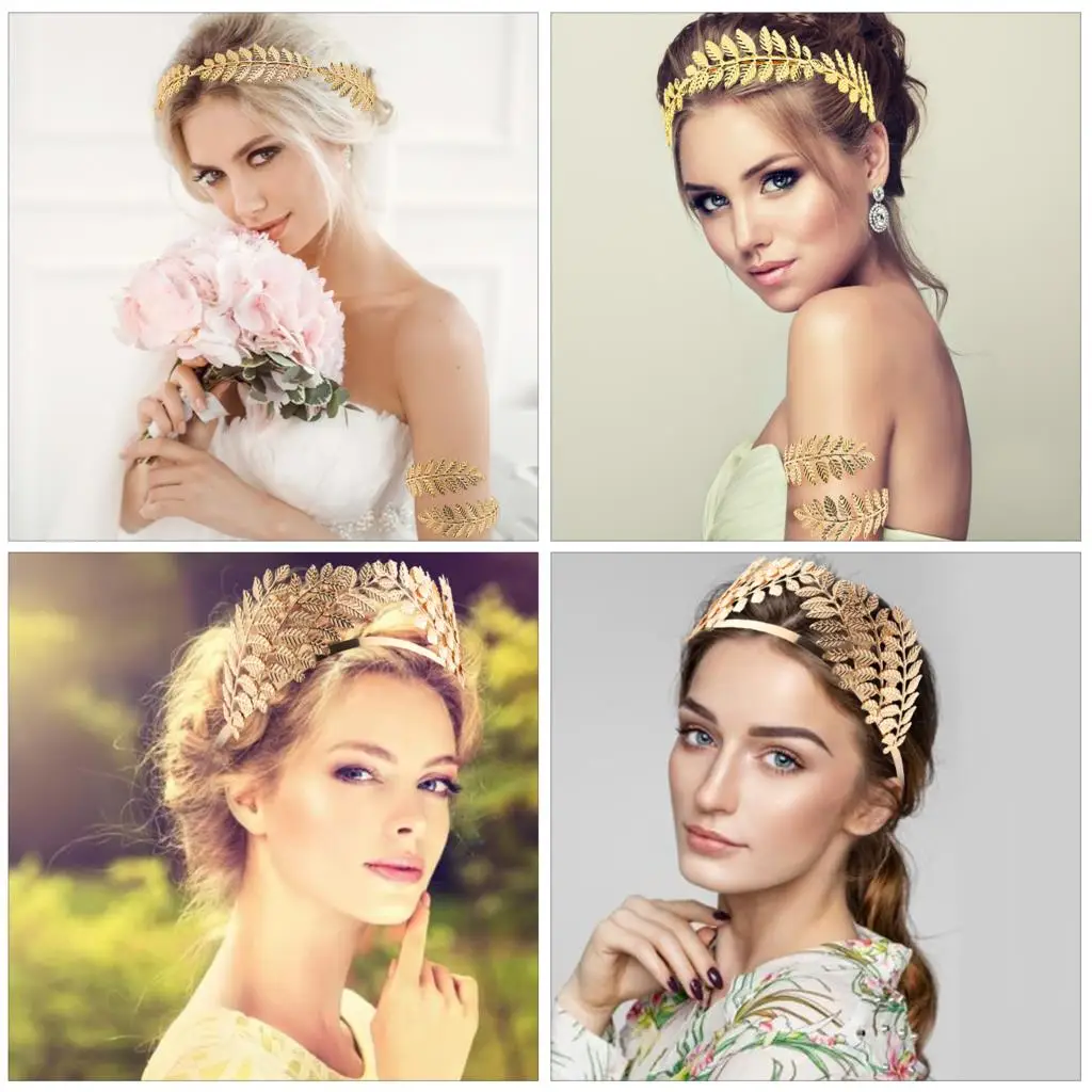 Повязка на голову с листьями богини золотая корона для свадьбы вечеринки