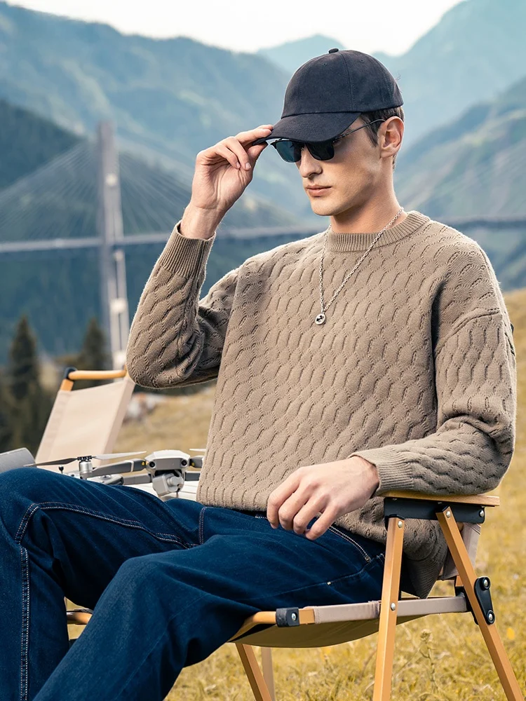 Injall Lun 2024 зимний мужской повседневный жаккардовый трикотаж модный однотонный