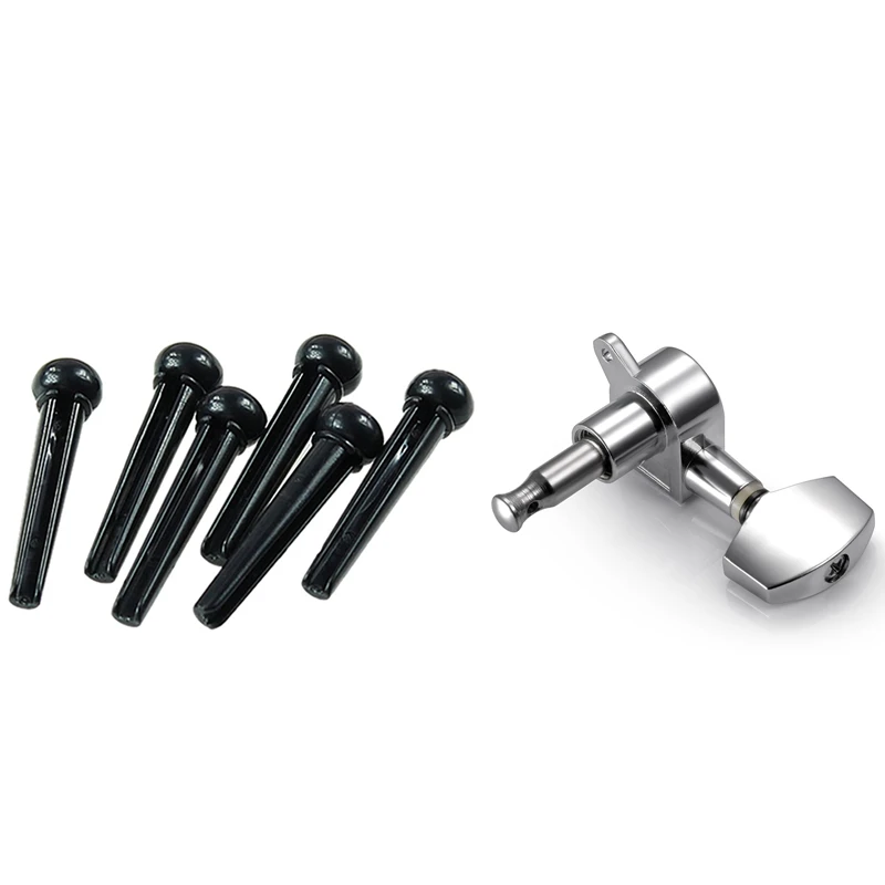 

1 Set Acoustic Guitar Bridge Pins Saddle Nut Parts & 6 Pieces Silver Acoustic Guitar Machine Heads Knobs