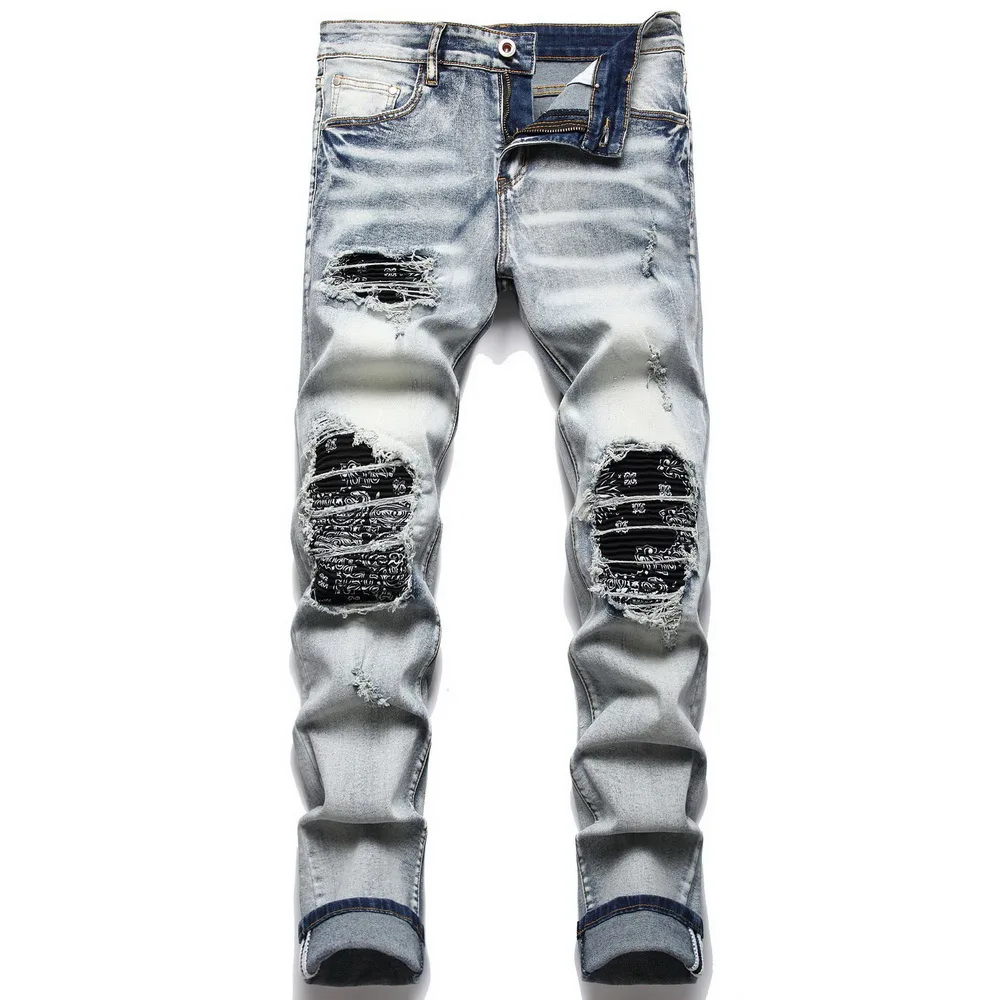 

Denim Designer Hole MOTO BIKE Jeans High Quality Ripped for Men Size 28-38 40 2022 Autumn Spring HIP HOP Punk Streetwear