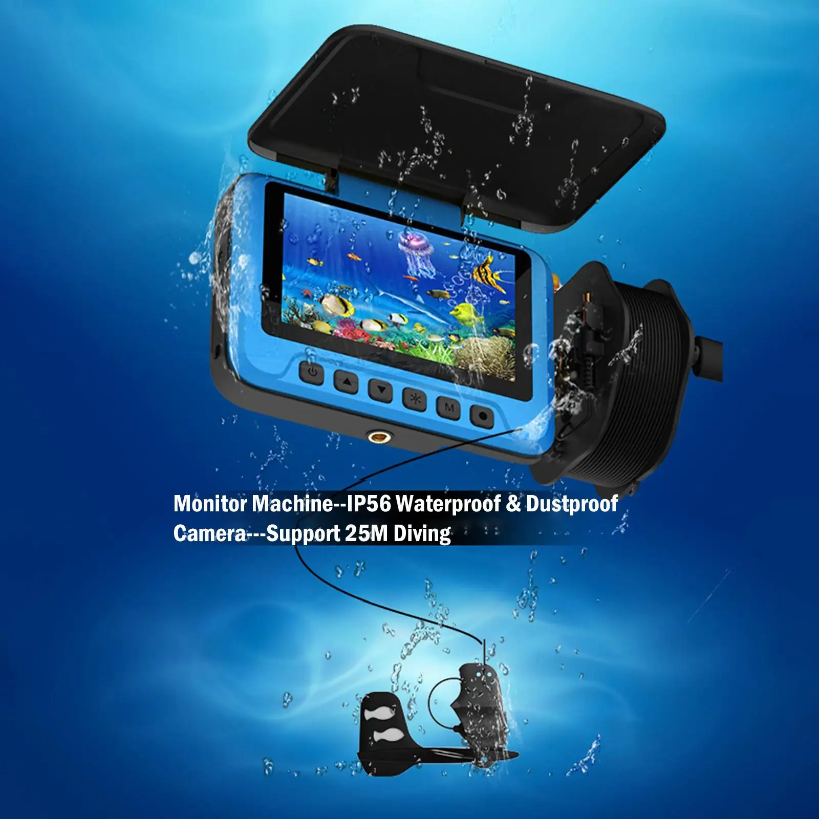 

Портативная подводная рыболовная камера, монитор 4,3 дюйма, рыболокатор, рыболовная камера, водонепроницаемая подводная видеокамера для рыб...