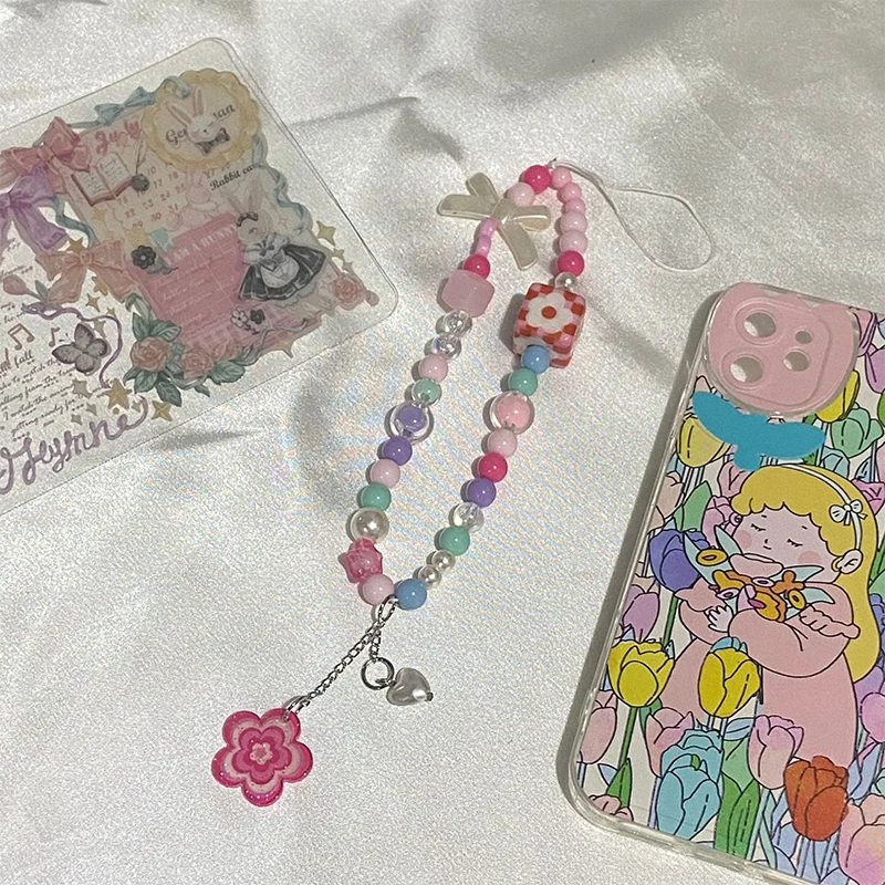 Boho Colorful Flowers Key Chain Ladies Fashion Cute Romantic Vintage Cool Keychain Charm Korea 90s Aesthetic Bag Phone Chain New