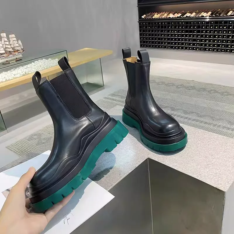 

Men Chelsea Boots Genuine Leather Thick Sole Luxury Design Women Fashion Boots 2C