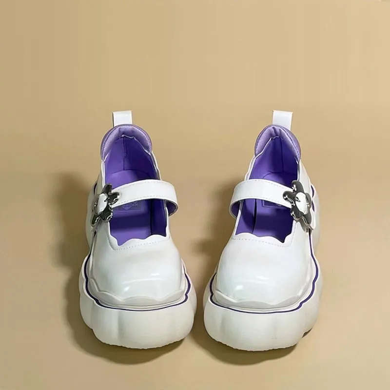 

Platform Lolita Shoes Japanese Girl white high heels fashion Round Toe Mary Jane Women Patent faux Leather Student Cosplay Shoes