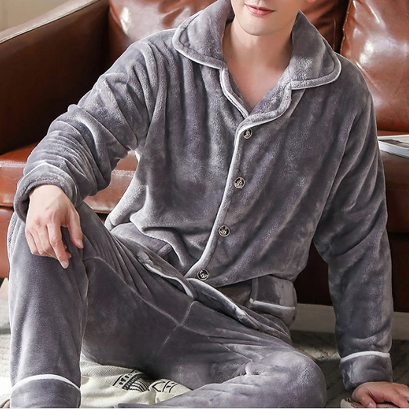 

Autumn Man Warm Sleepwear Sets ladies 3XL Casual Fashion Long Sleeve Pocket Tops Elastic Waist Pants Male Pajama Homewear