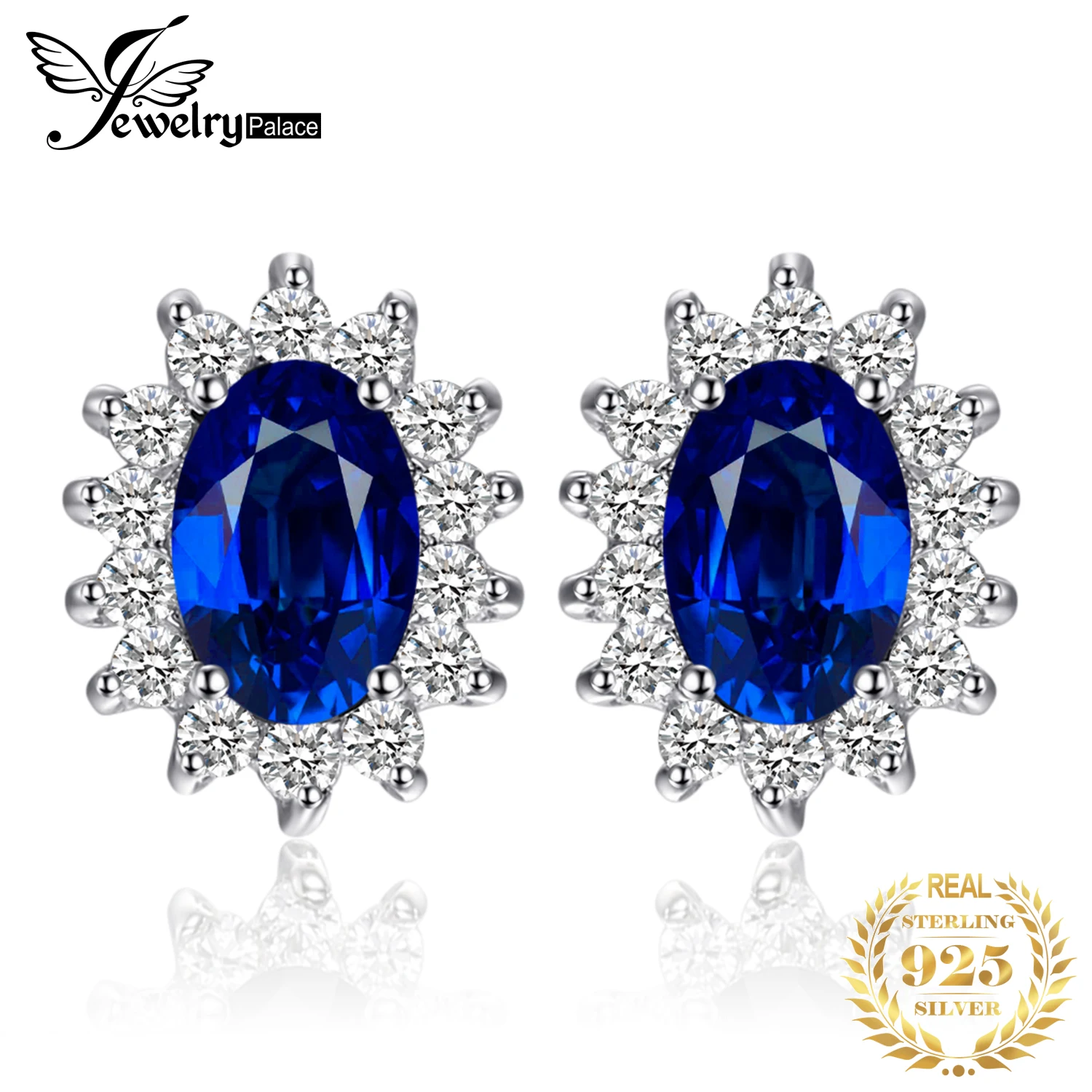 JewelryPalace Created Blue Sapphire Ruby 925 Sterling Silver Stud Earrings Natural Amethyst Garnet Peridot Topaz Princess Diana