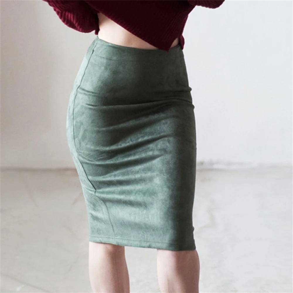 

Women's plain suede tube skirt, high waist tight skirt, retro, thick and elastic, suitable for autumn and winter
