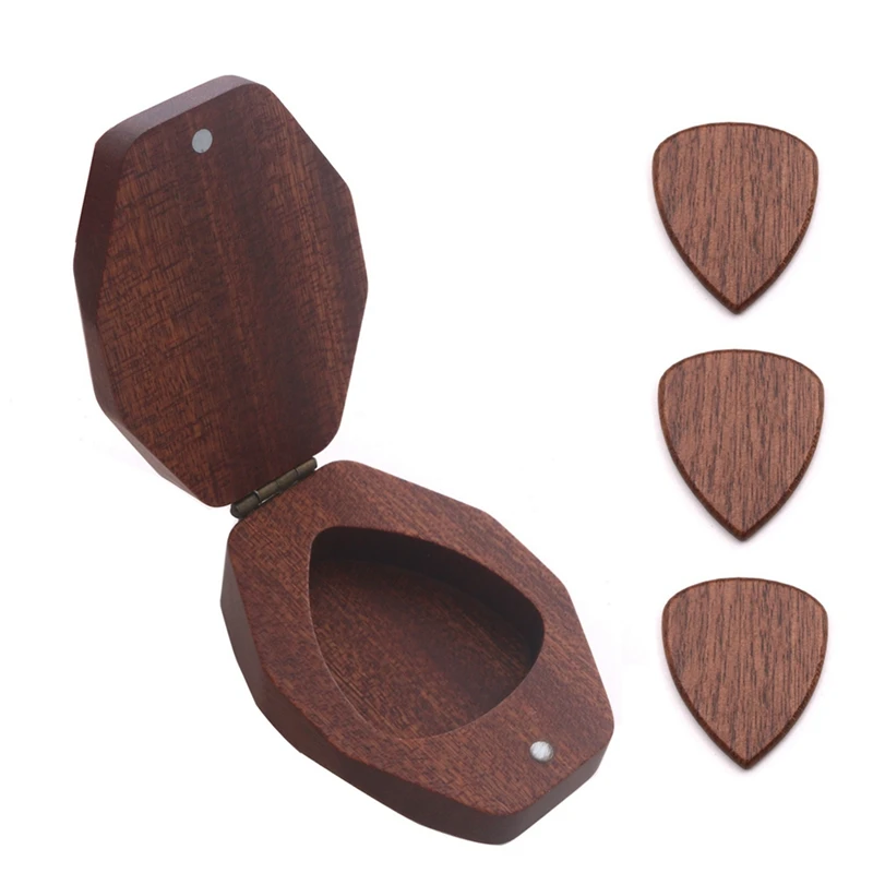 

Wooden Guitar Pick Plectrum Box With 3 Guitar Picks Holder Personalized Storage Box Guitarra Accessories