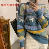 y2k women vintage printed sweater korean autumn winter long sleeve loose oversize streetwear pullover top woman knitted sweaters