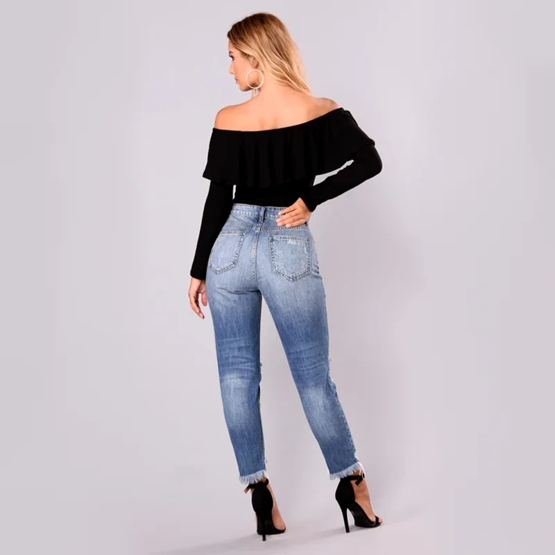 

Tassel New Women's Jeans Stretch Ripped Skinny Blue Denim Jean Sexy Female Woman Office Fashion Trendy high waist Pencil Pants