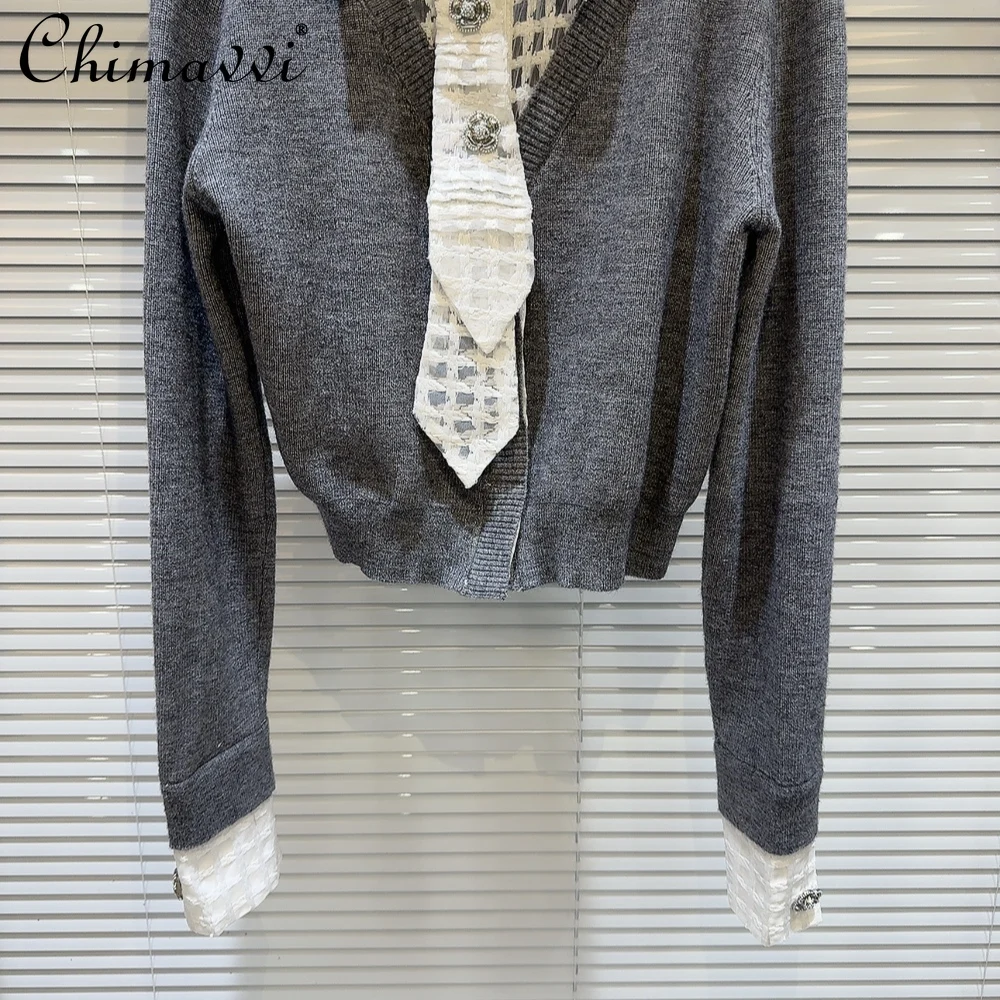 Осенняя одежда 2024 новый французский сетчатый воротник с воротником из двух