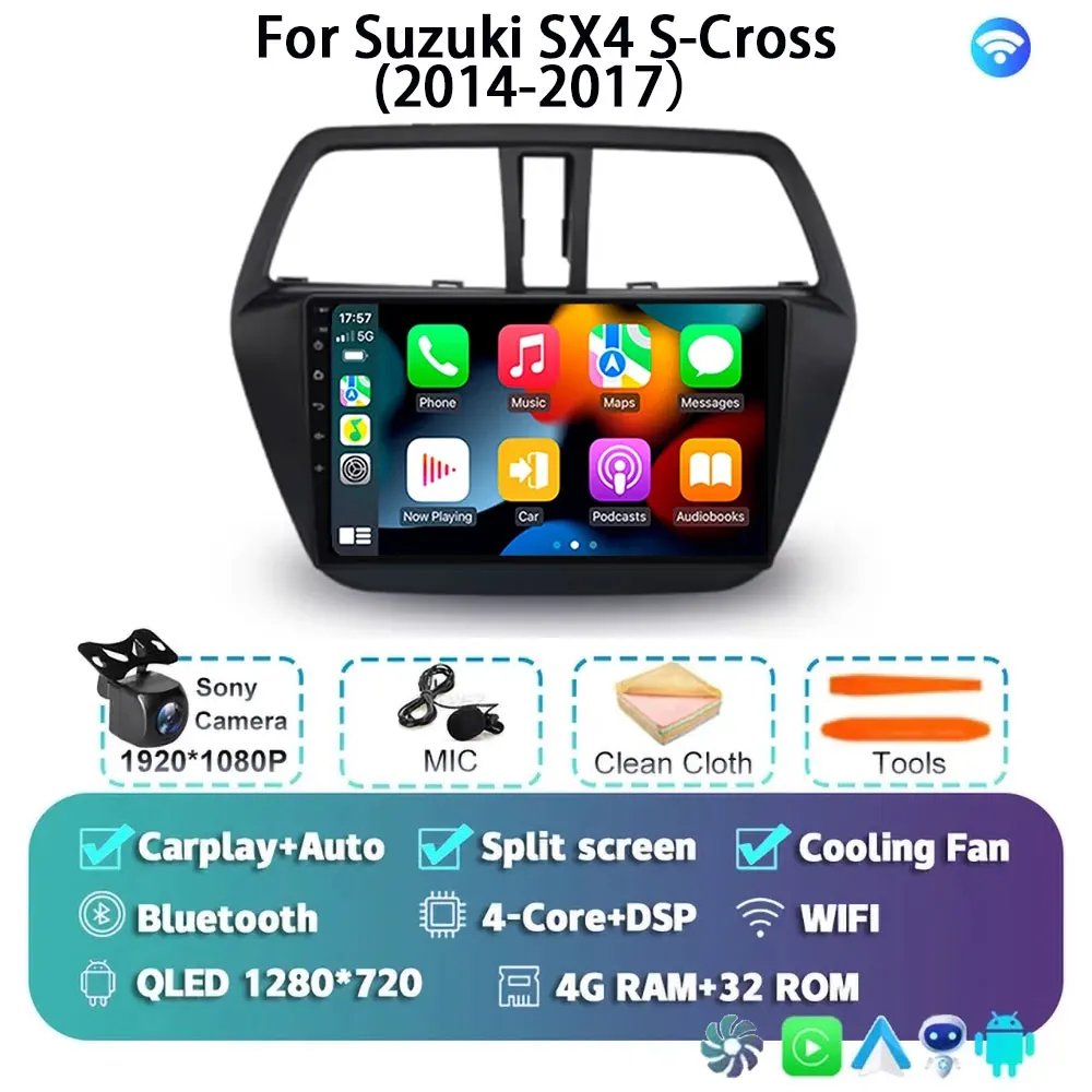 

Android 14 для Suzuki SX4 S-Cross 2014 2015 2016 2017, автомобильный радиоприемник, мультимедийный плеер, стерео GPS, WIFI + 4G, беспроводной Carplay, авто видео