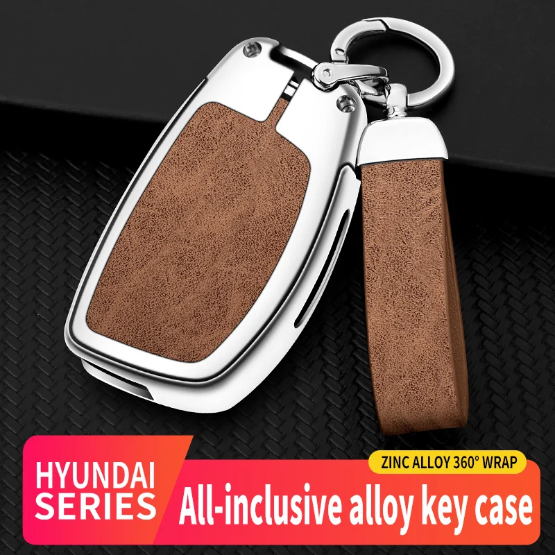 

Zinc Alloy+Leather Car Key Case Cover For Hyundai Ix35 Elantra 2007 2008 2009 2010 2011 2012 2013 2014 2015 2016 Keychain