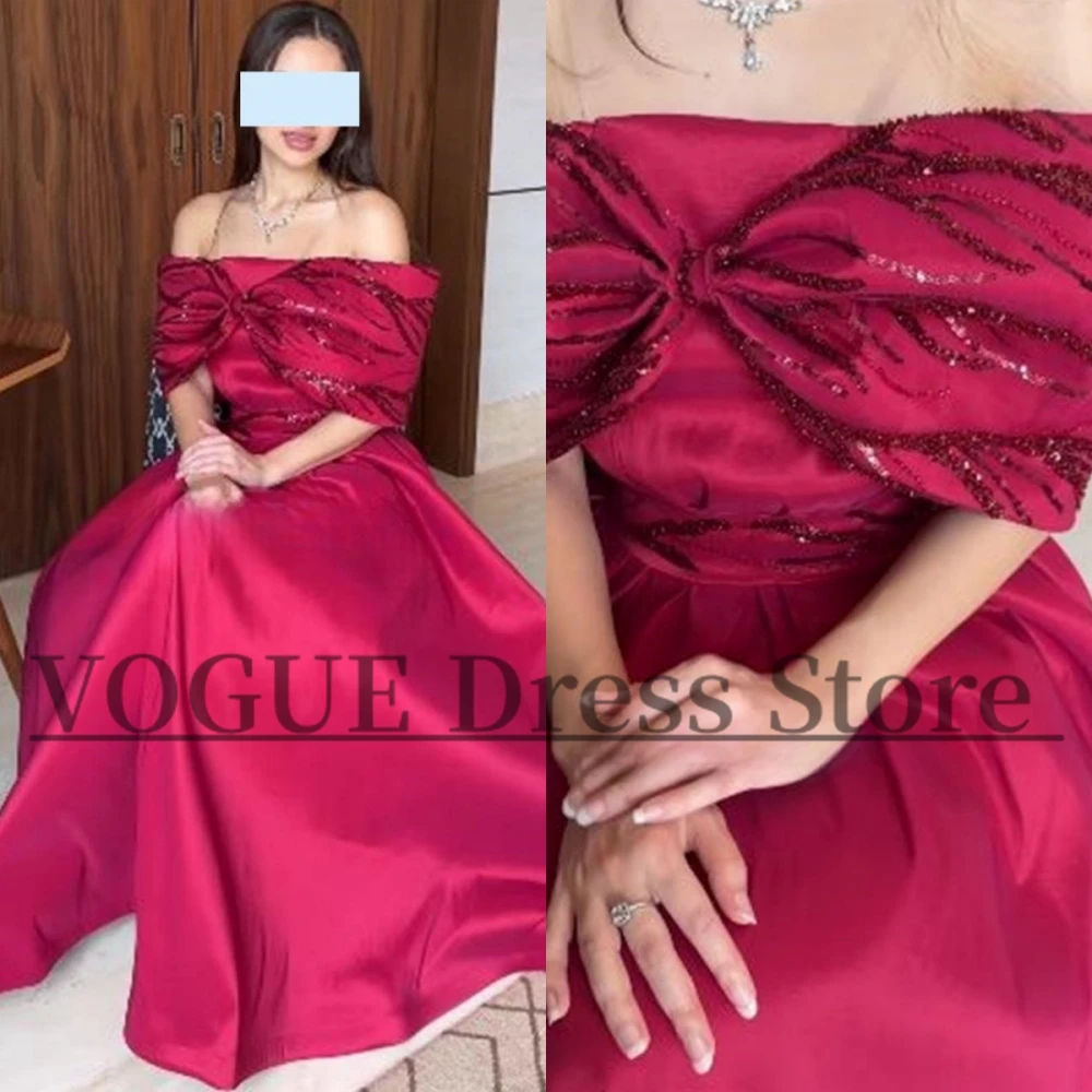 

VD Saudi Arabia Fuchsia Satin Prom Dresses for Women Elegant Off Shoulder Long Homecoming Party Dress A-Line vestidos de noche