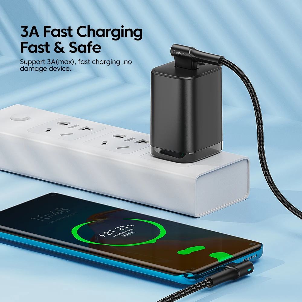 Кабель зарядный Essager USB Type-C 90 градусов 3 А |