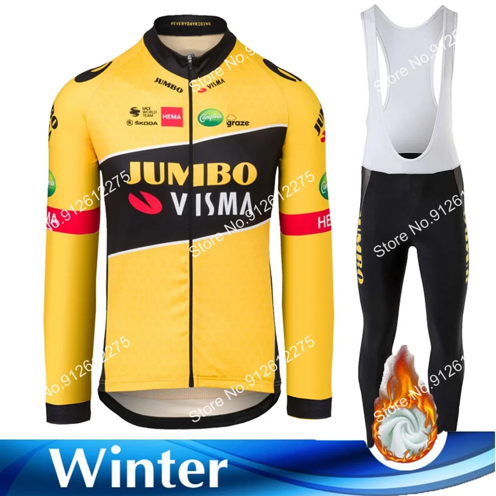 

Winter Team Jumbo Visma 2022 Cycling Jersey Set Clothing Suit Mens Long Sleeve MTB Bike Road Pants Bib Ropa Ciclismo