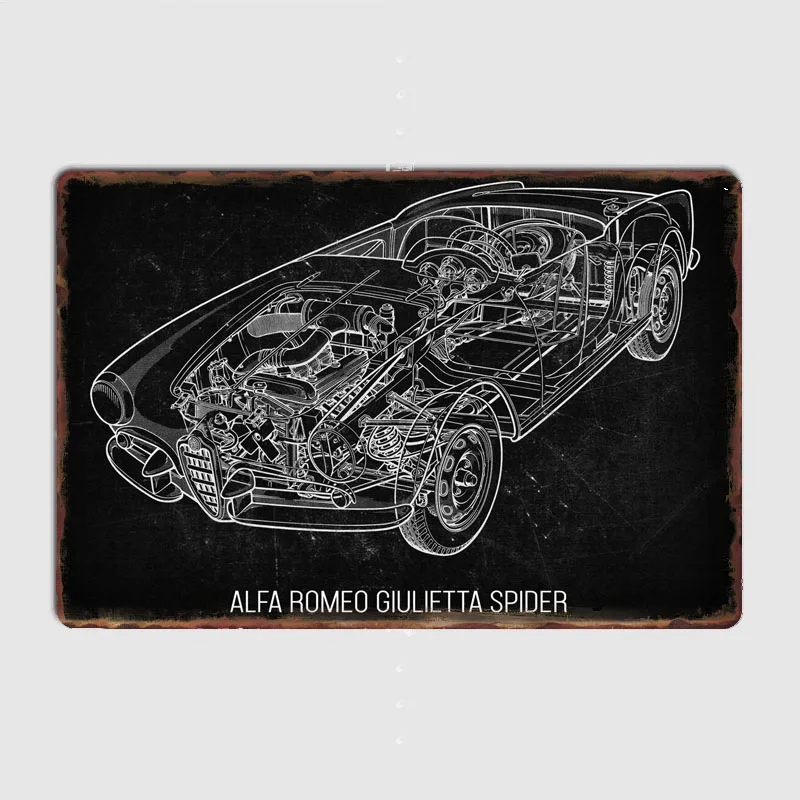 Постеры для спортивных автомобилей Alfa Romeo Giulietta Spide металлический плакат с