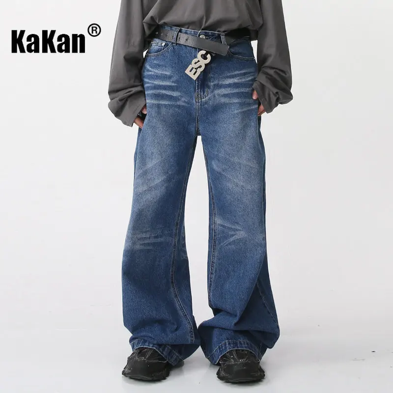 Kakan - New Korean Version Loose Fitting Wide Leg Jeans for Men, Youth Popular Blue Black Casual Jeans K50-045
