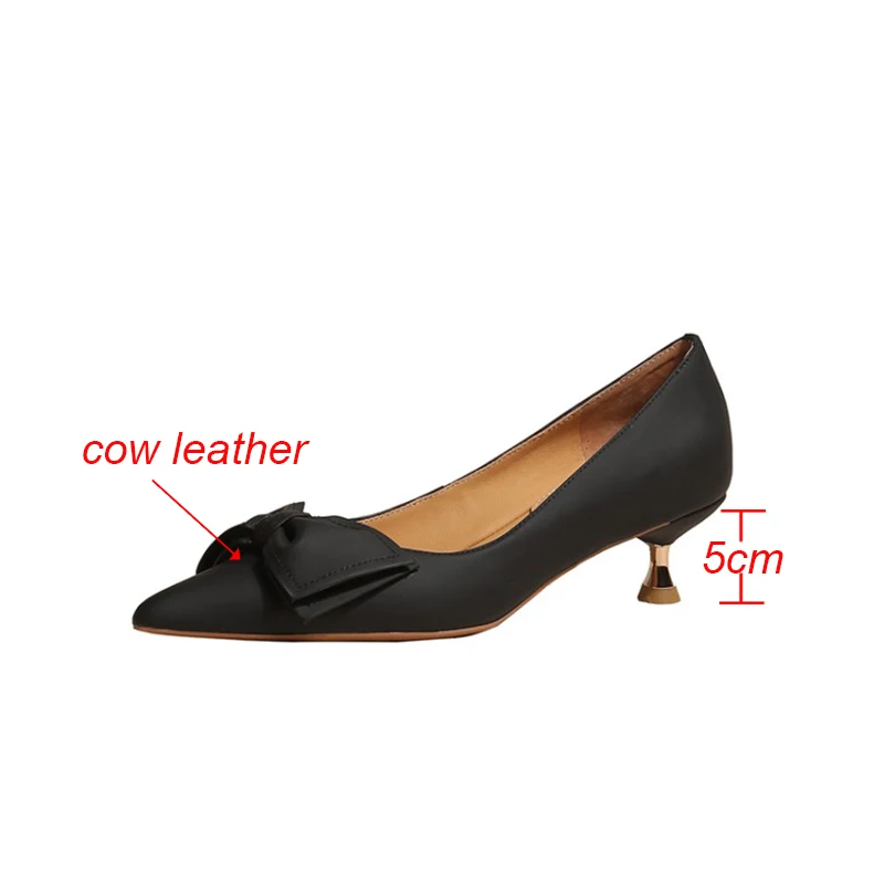 Cialisa Women's Shoes Genuine Leather Pumps Elegant Butterfly-Knot 2023 Spring New Party Dress Mid Heels Ladies Footwear Apricot