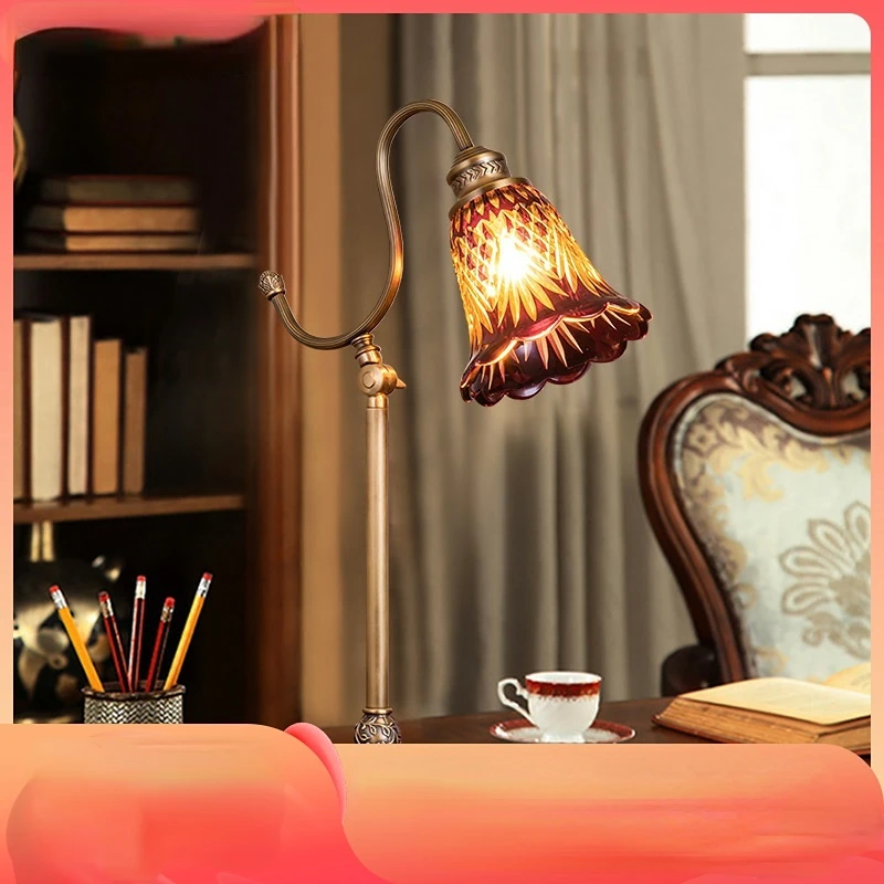 

Retro copper study desk office reading desk lamp American living room villa duplex building luxury atmosphere desk lamp