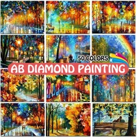 ab diamond painting colorful street lamp chair landscape oil painting embroidery abstract art cross stitch mosaic home decor art