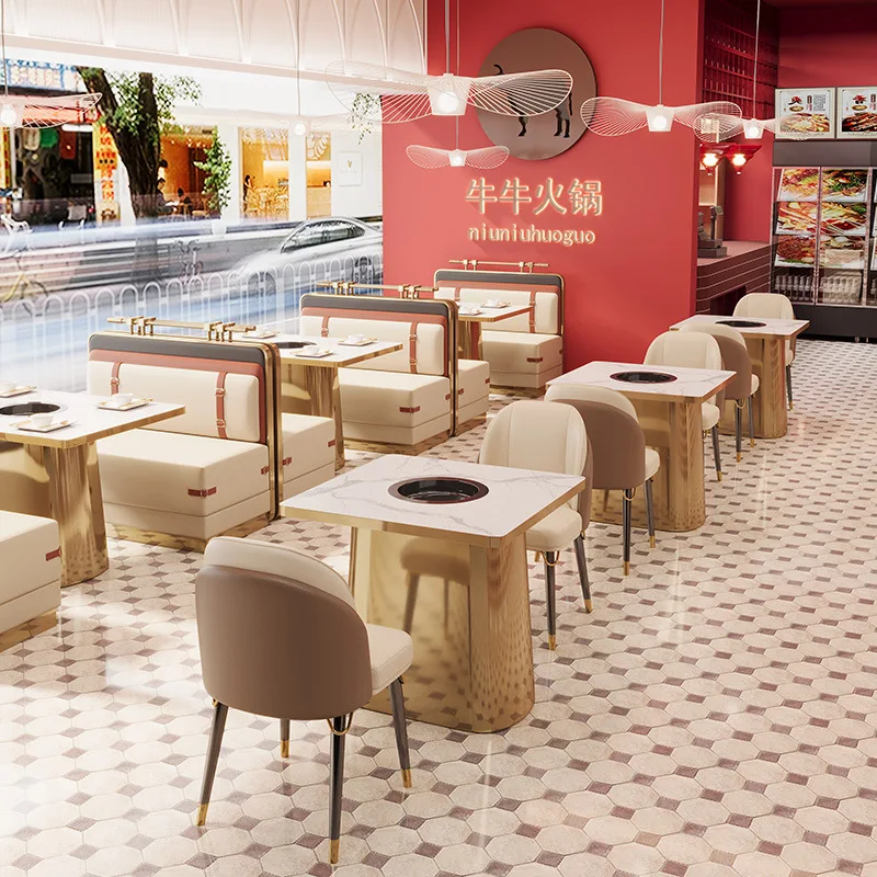 

C0022 Light Luxury Hot Pot Barbecue Shop Curved Card Seat Sofa High-end Hotel Tea Restaurant Chair Slab Table and Chair Combinat