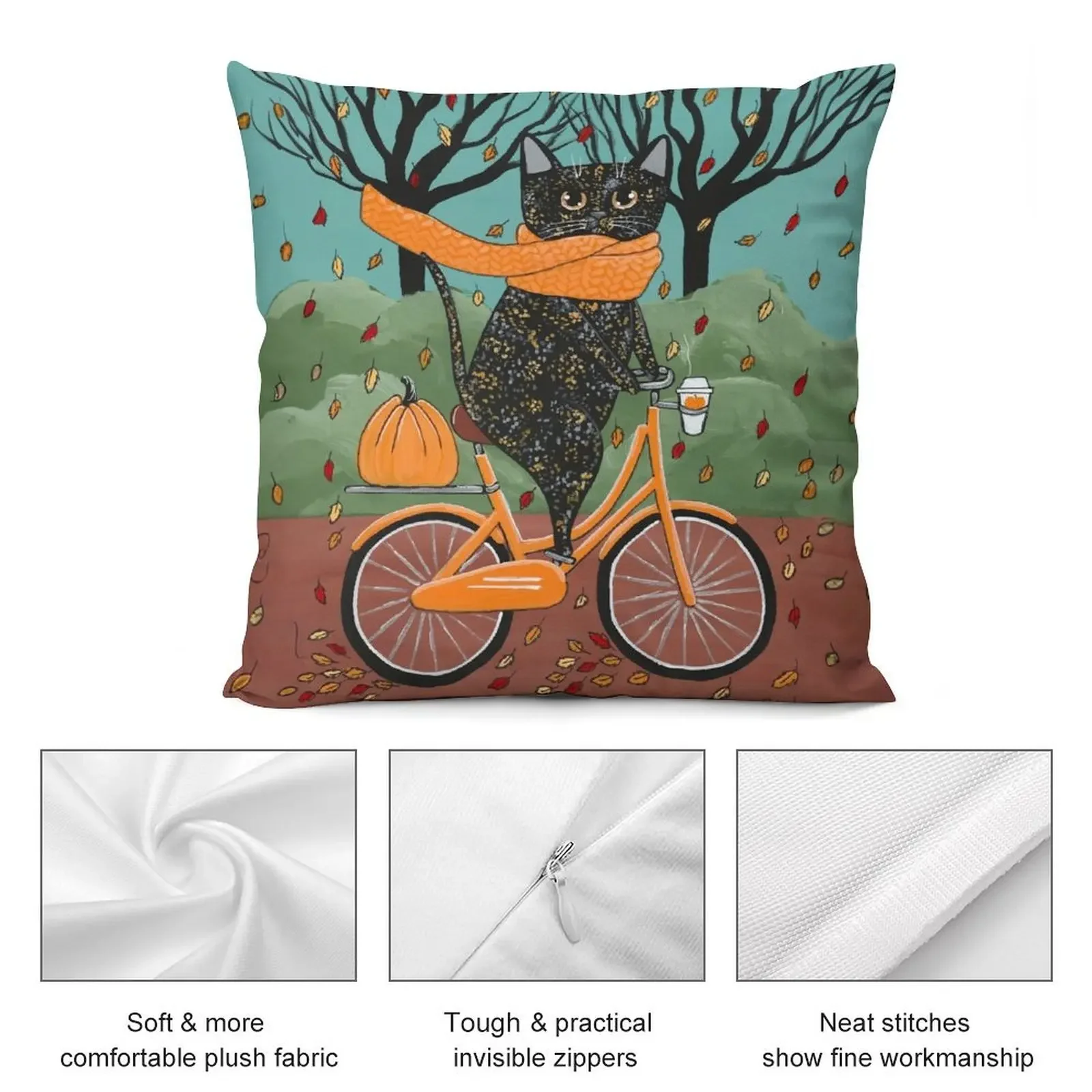 Осенняя подушка для езды на велосипеде с котом декоративная комнаты чехол