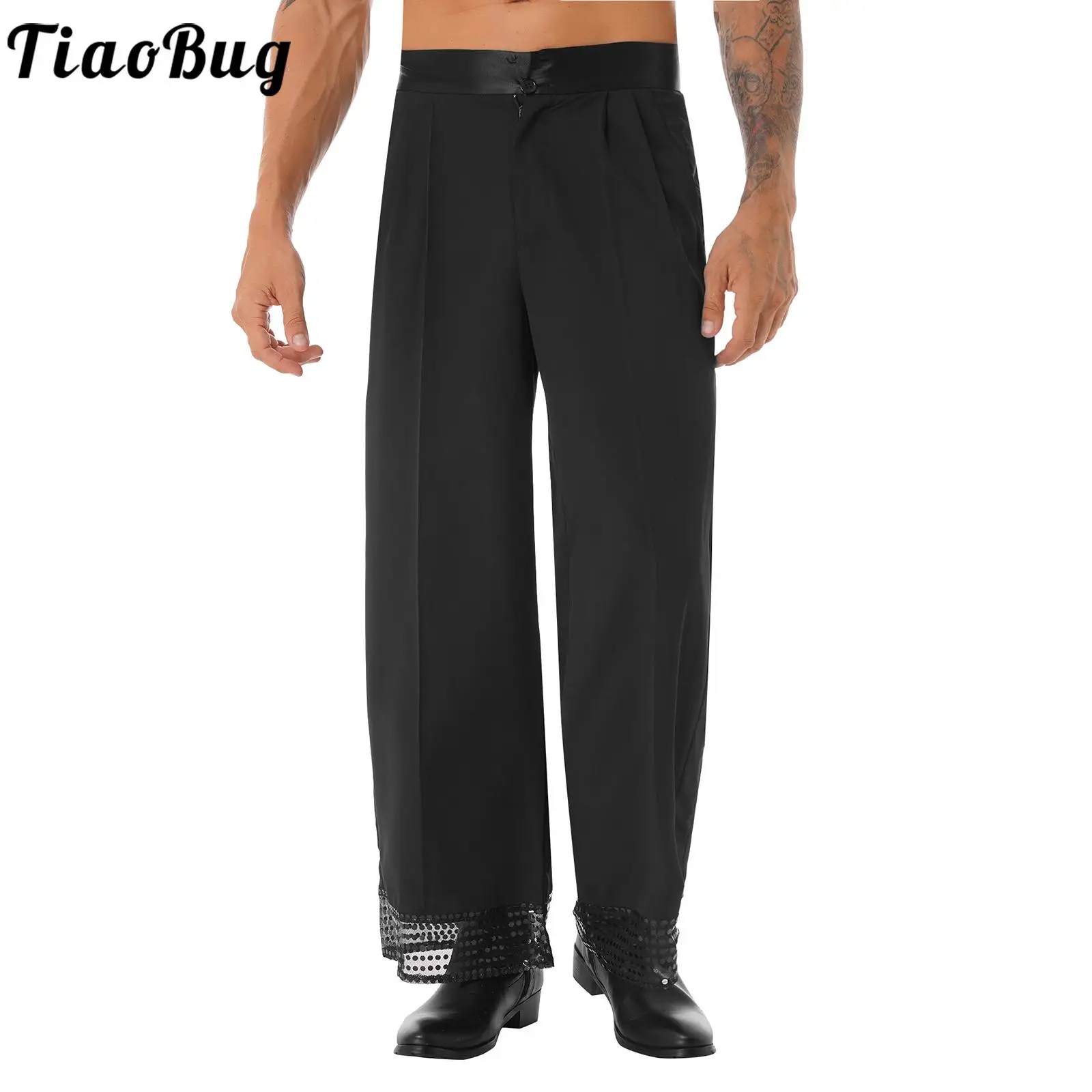 

Men Pants Dancewear Man Satin Wide Legs Waistband Latin Jazz Pants Loose Wide-Leg Trousers Suits for Jazz Dance Performance Show
