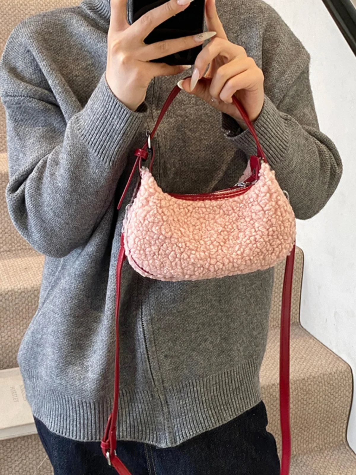 Корейская милая плюшевая сумка через плечо осень/зима новые женские однотонные