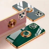 luxury plating magnetic attraction ring phone case for iphone 11 12 13 pro max mini x xr 7 8 plus se2022 soft covers with holder